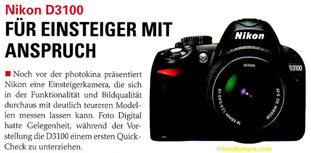 German Photo Magazine Leaks Nikon D3100 Specs and Pictures nikond3100