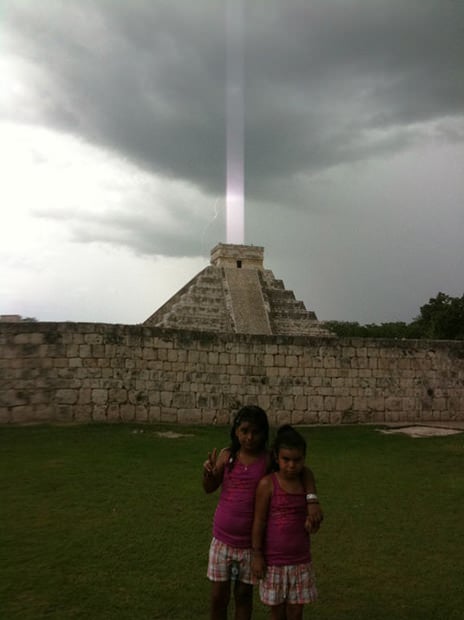 Man Captures iPhone Photo of Mayan Pyramid Firing Beam Into the Sky beam mini