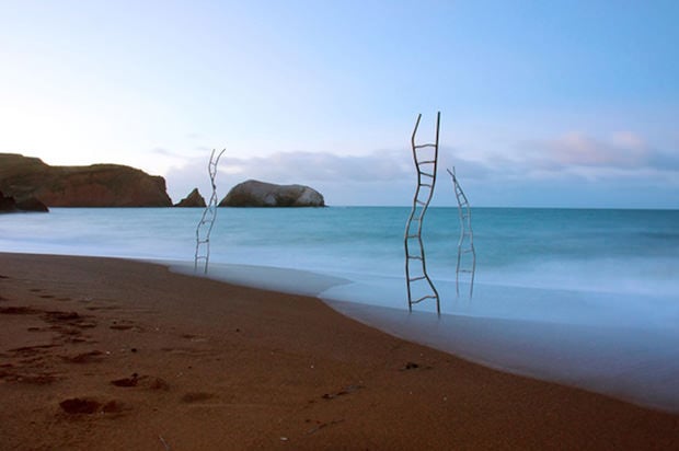 Surreal Photos of Twisty Ladders on a Misty Beach ladder2 mini