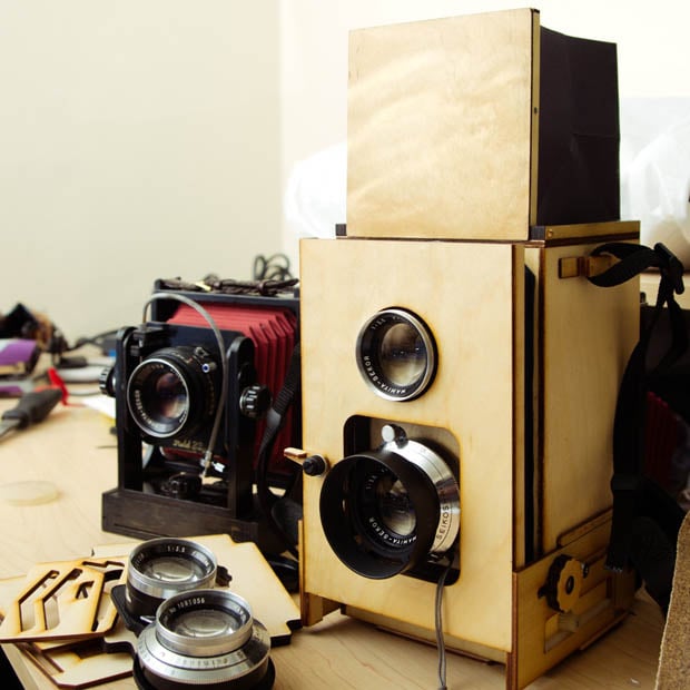 custom Beautiful Homemade Polaroid Twin Lens Reflex Camera Made of Wood custom