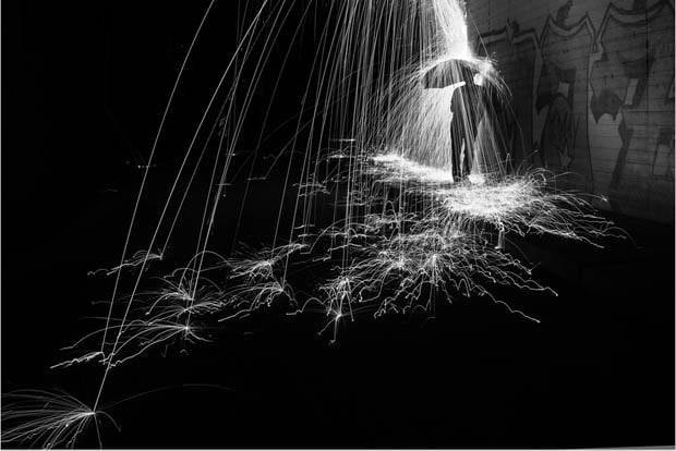 A Creative Light Painting Photograph That Makes Sparks Look Like Rain sparksumbrella 4