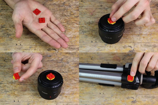 Add a Simple Lens Cap Mount to a Tripod Using LEGO Squares tripodlenscap2