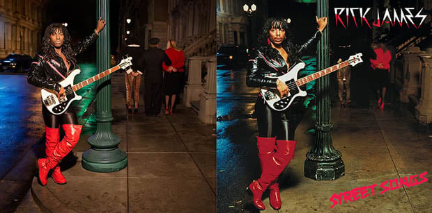 Famous Album Cover Photos Recreated with Famous Athletes james stewart as Rick James side by side