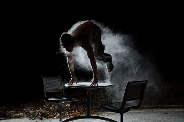 The Beauty of Parkour Photographed with a Flash and Some Flour parkour 2