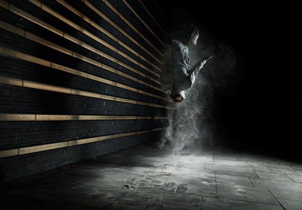 The Beauty of Parkour Photographed with a Flash and Some Flour parkour 9