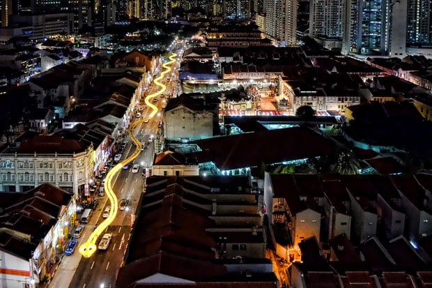 A Giant Light Snake Slithering Down the Streets of Singapore snakesingapore