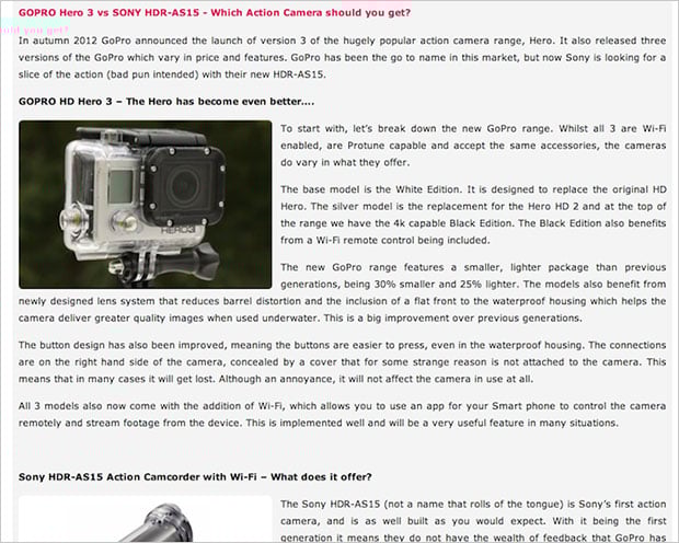 GoPro Uses DMCA to Take Down Article Comparing Its Camera with Rival screenshot