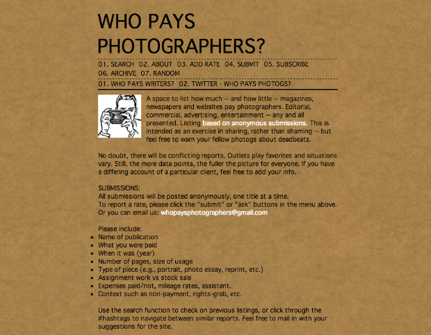 Website Uses Anonymous Submissions to Share How Much Photogs Get Paid whopaysphotogs